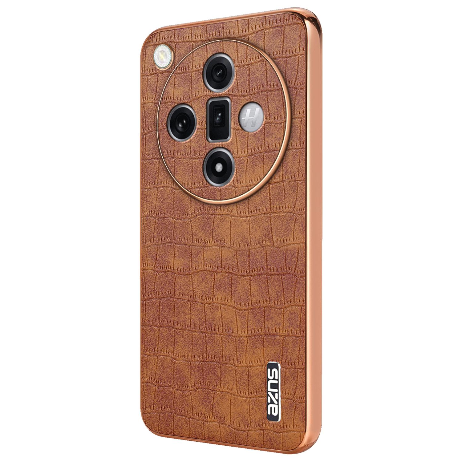 

For Oppo Find X7 5G Case Electroplating Leather+TPU Phone Cover Brown