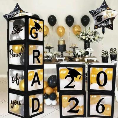 4 Pcs 2026 Graduation Balloon Boxes So Pround of You Black Balloon Box with Letters for Class of 2026 Grad Party Supplies