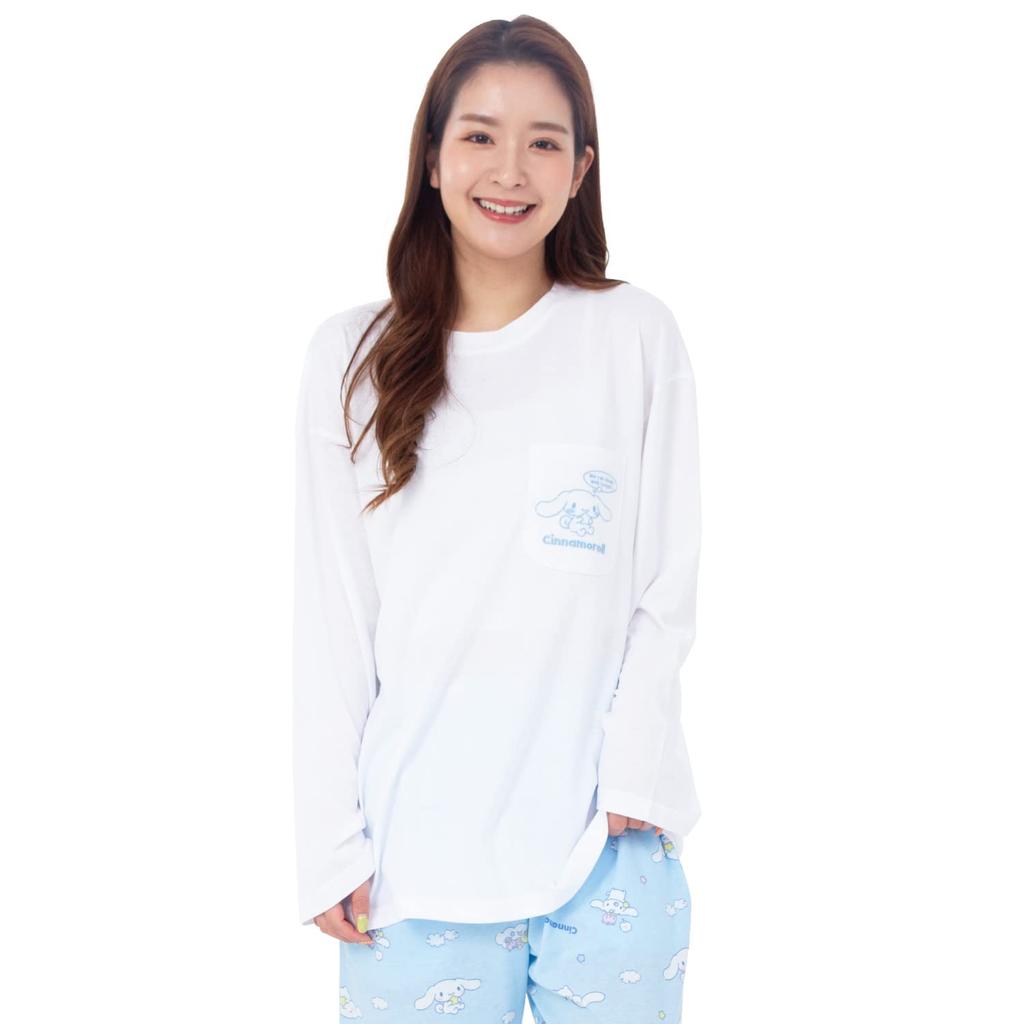 SAZAC Cinnamoroll Long Sleeve Pajama Set and Jersey Cotton Loungewear Women's (Top Bottoms), (Sax/L/SAN1698)