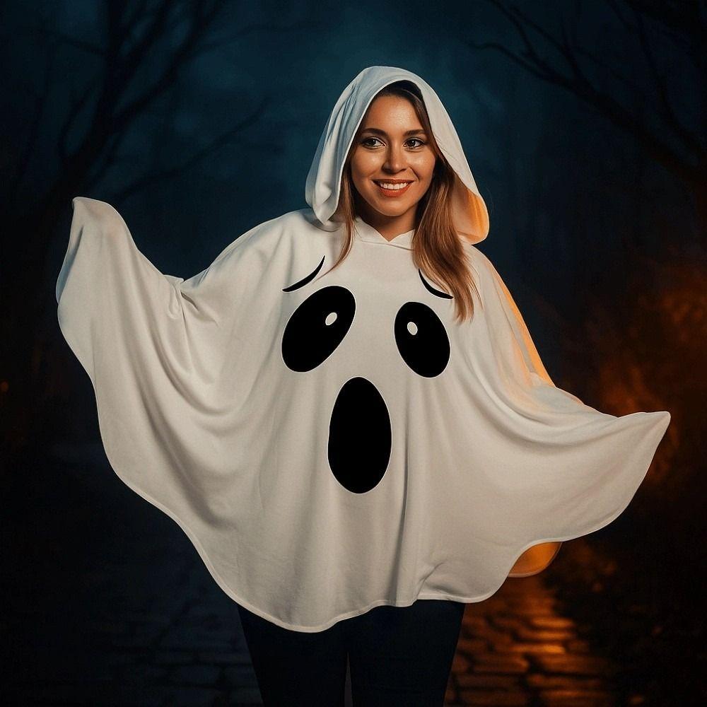 White Halloween Cloak Cape Fright Clothes Ghost Poncho Robe Funny Ghost Cosplay Costume  Men