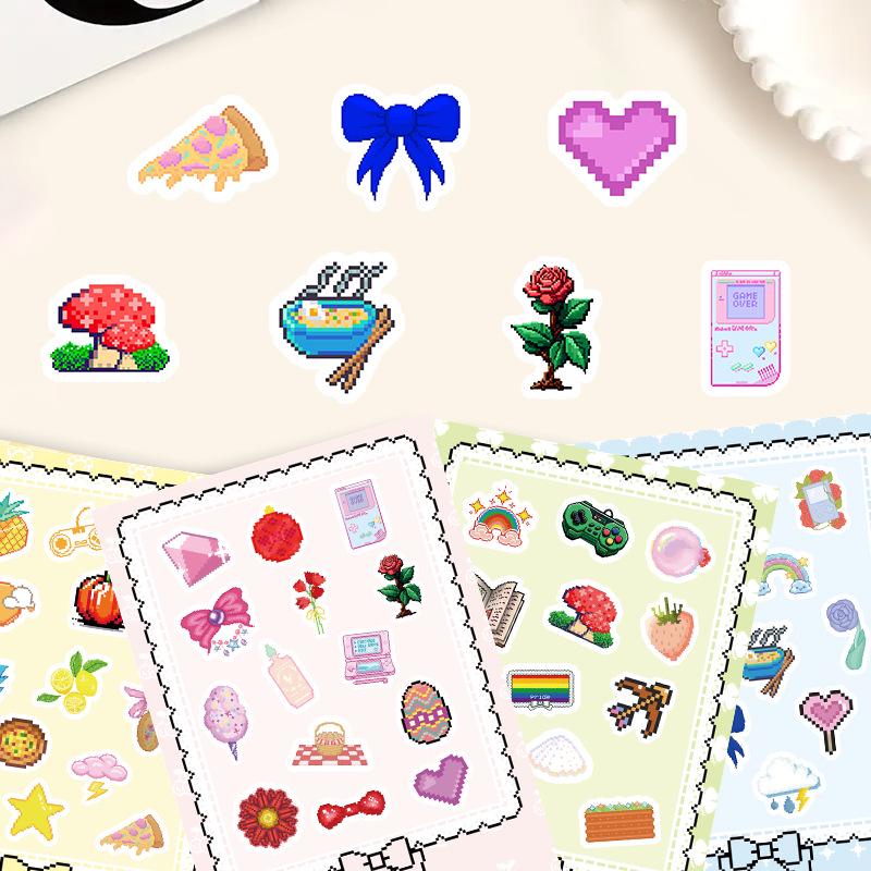 

4 Original Pixel Art Style Stickers - DIY Journaling Cards & Phone Case Decorations, Korean Style