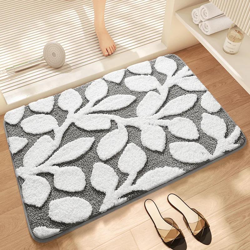 Wasserabsorbierende Anti-Rutsch-Badematte Beflockte Verdickte Mikrofaser Badezimmerteppich Teppich Badezimmertür Schnelltrocknende Fußmatte