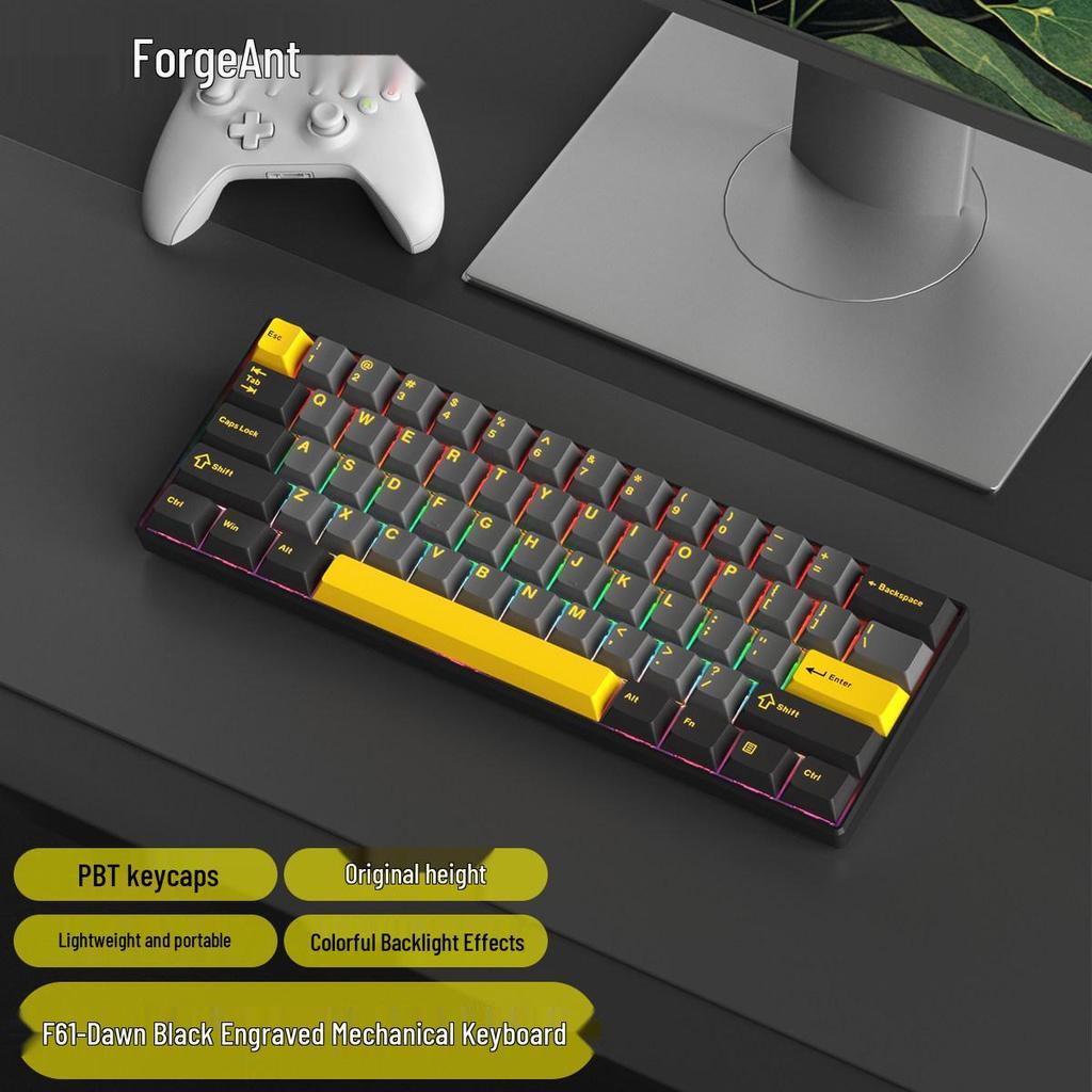 61-key Wired Mechanical Keyboard, Blackberry Gradient Design for Gaming & Office, High Aesthetic Value for Girls
