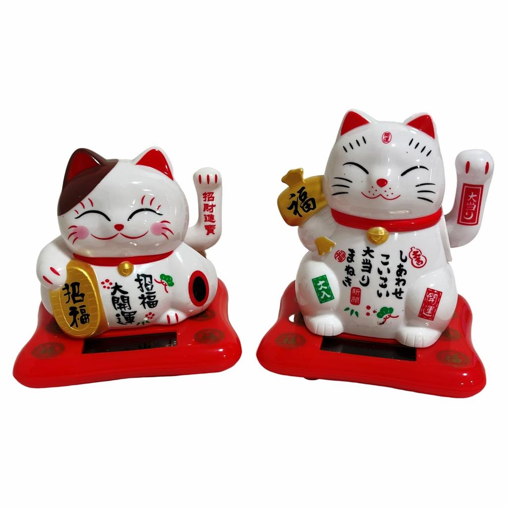 Brought Good Fortune and Connections Q-FLA Solar-Powered Maneki-Neko (Lucky Cat) Ornament, 794735, White,