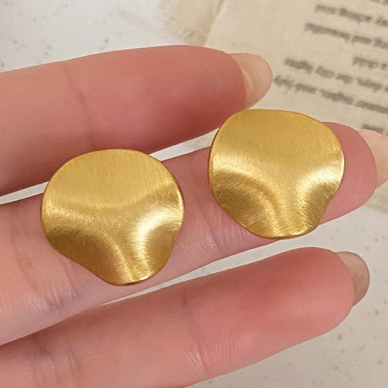 PONYKISS  Sterling Silver 18K Gold Irregular Brushed Round Stud Earrings for Women Minimalist Fine  Trendy Accessories