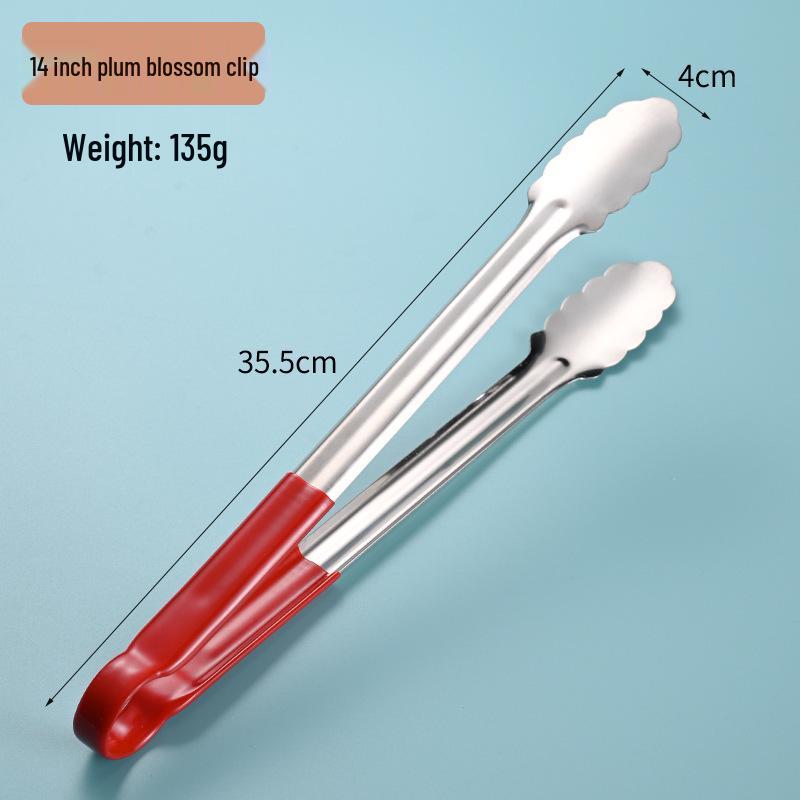Red Silicone Stainless Steel Anti-Slip BBQ Tongs – Anti-Scald Kitchen Tongs for Bread and Food