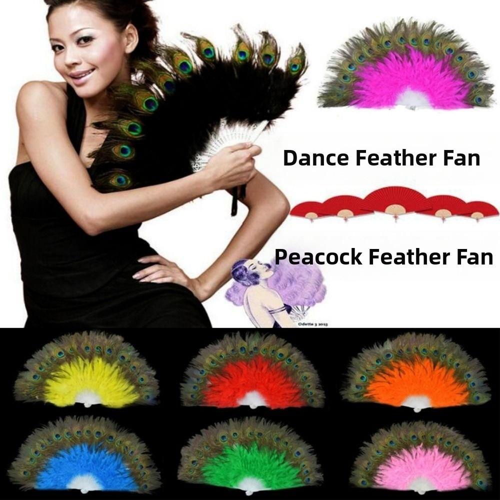65cm Großer Pfauenfedernfächer 28 Speichen Square Dance Performance Fächer Hochzeitsfeier Dekoration