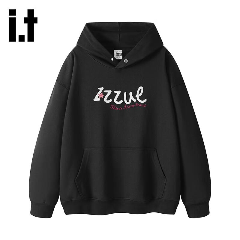 izzue Unisex Letter Print Heavyweight Hooded Sweatshirt