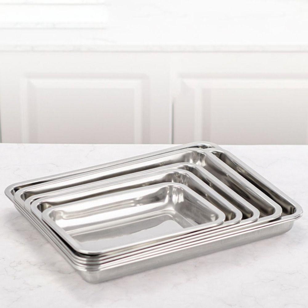 Stainless Steel Food Storage Serving Tray Rectangle Oven Trays Baking Trays Steaming Dish  Kitchen