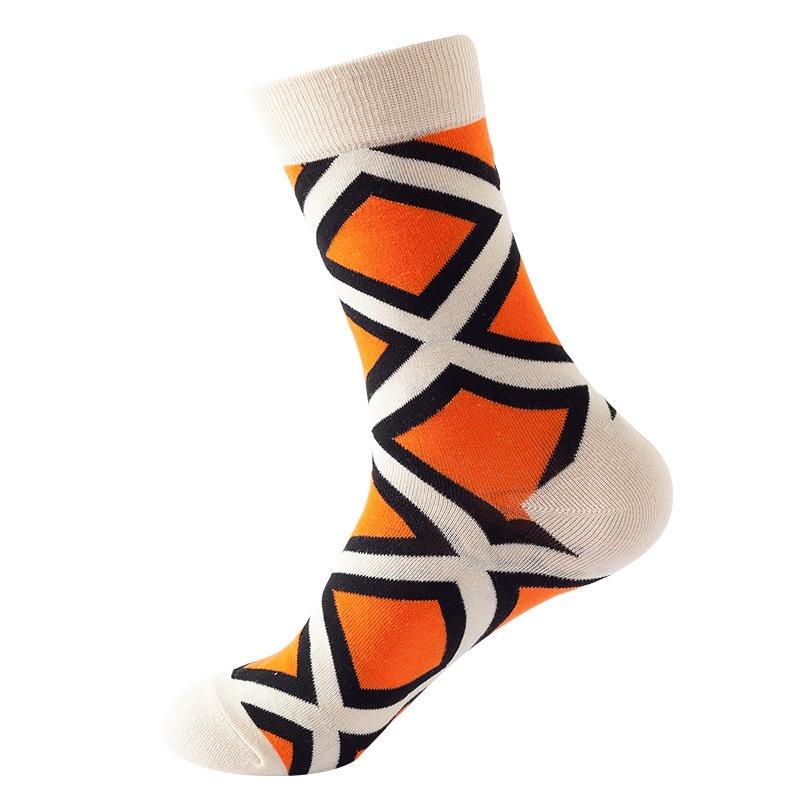 Hundreds Fashion Business Men 100% Cotton Happy Lattice Socks Unisex Boys Combed Hip Hop Street Skateboard Funny High Sox Set