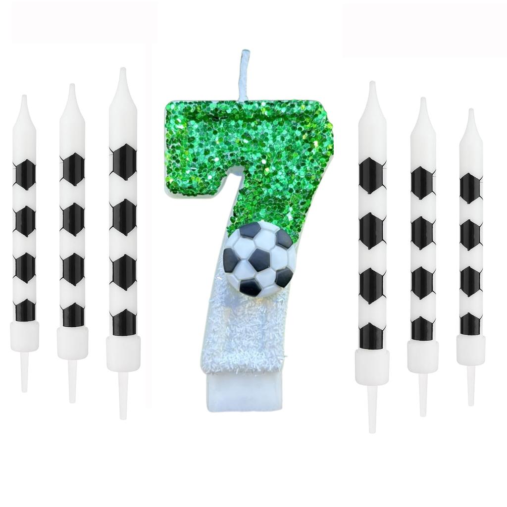 7pcs Birthday Number Candles White Soccer Number 0-9 Birthday Candles for Cake Topper for Kids Adults Party Anniversary Supplies