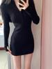 Black Fleece-Lined Hip-Hugging Skirt for Petite Figures - Sexy, Thickened Autumn/Winter Mini Dress