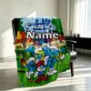 Custom Name Personalized Blue Smurfs Print Blanket, Home Decor, Bedroom, Sofa, Camping, Couch, Gifts for Birthday Christmas