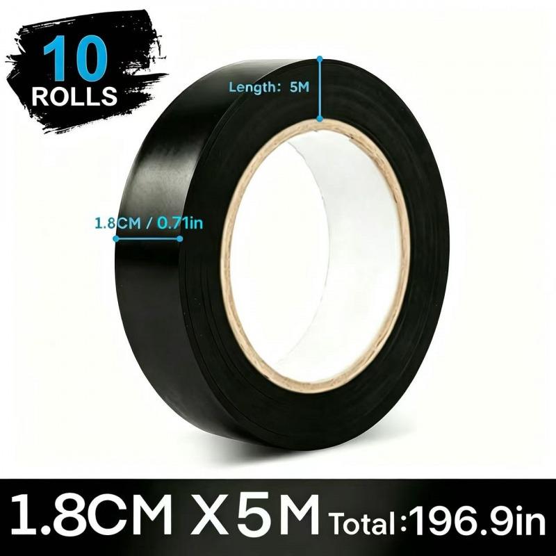 10 Rolls Black PVC Insulating Electrical Tape Strong Adhesive Heat Resistant for Wire Racket Grip HouseholdPinstriping Tape 3