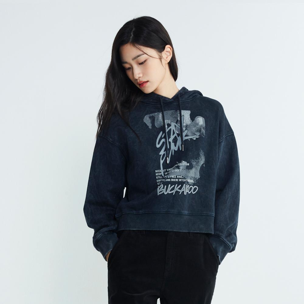 Burkeru Women S 2-Ply Terry Graphic Dyed Hooded Pullover Black Black_Free