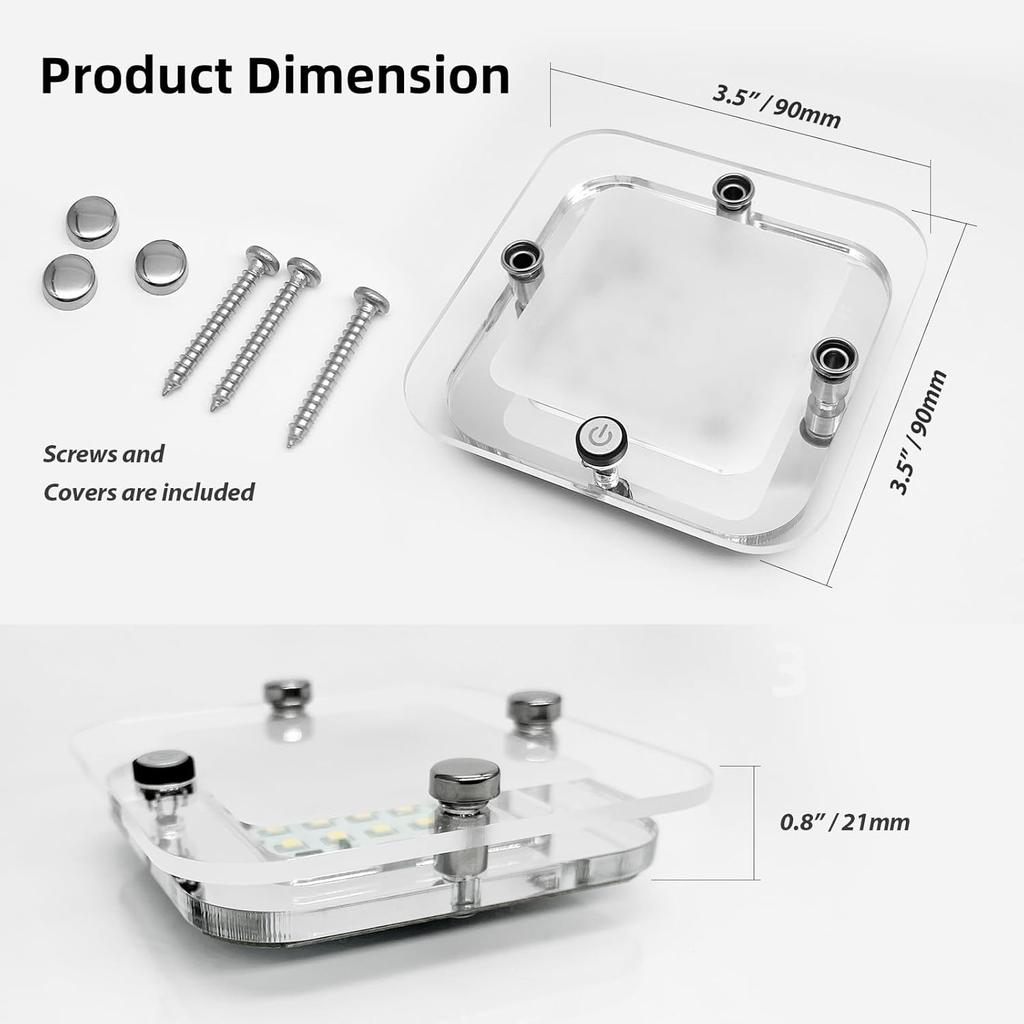 Dream lighting RV Innvendig Lys - 3,5 tommer LED Firkantet Taklampearmatur med Bryter - 12V Under Skap Lys med Krystall Linse - 6000K Hvit