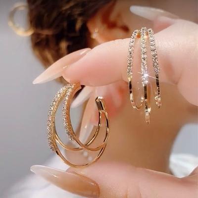 Three Lives Trilogy Circular Earrings Ear Clasp Ear Ring Luxury Set with Precious Diamonds Silver Pin Golden Earrings