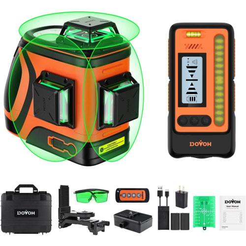 DOVOH High-Brightness Laser Level with Receiver, Daylight Visibility, 360 Self-Leveling, Up To 400 Feet/120M Long Range, 110mW High-Output Green Lase
