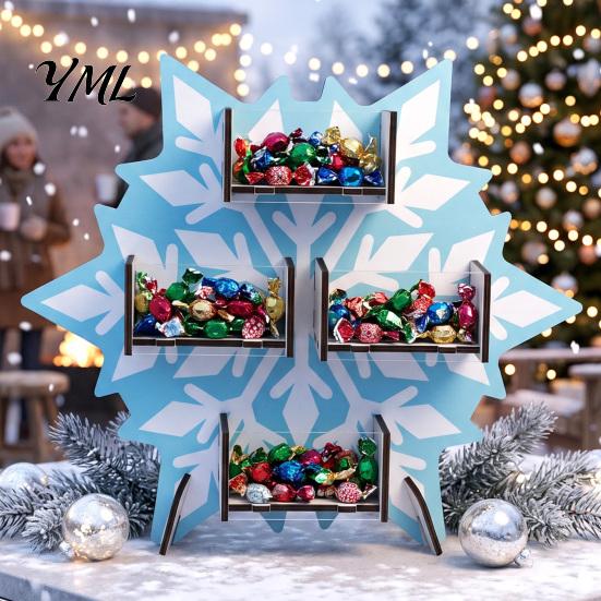 Multi Layer Candy Storage Container Christmas Tree Wooden Display Stand, Acrylic Drawer Organizer for Clear Sweets Party Dessert Table, Holiday Treat