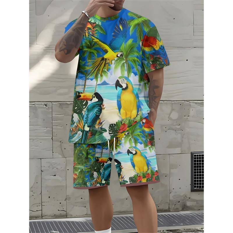 Summer New Letter Print Men's Suit Fashion Short Sleeve Shorts Suit Outdoor Street Men's Sports Shorts Daily Casual Pants