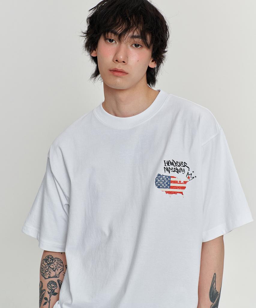 PAPERBOY [Set] Usa Vintage Short Sleeve Half Pants Set-White