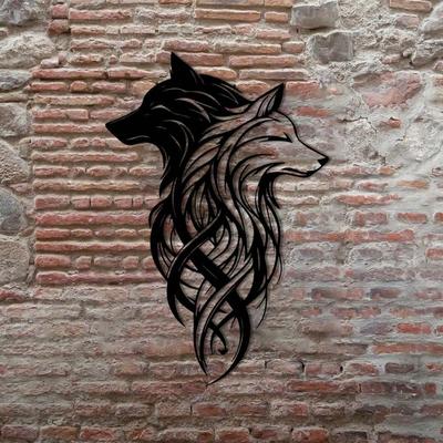 2pcs Wolf Metal Wall Decor, Black & White Twin Wolf Head Wall Art, Metal Wolf Wall Hanging, Wild Animal Decoration For Living Room, Office, Bedroom