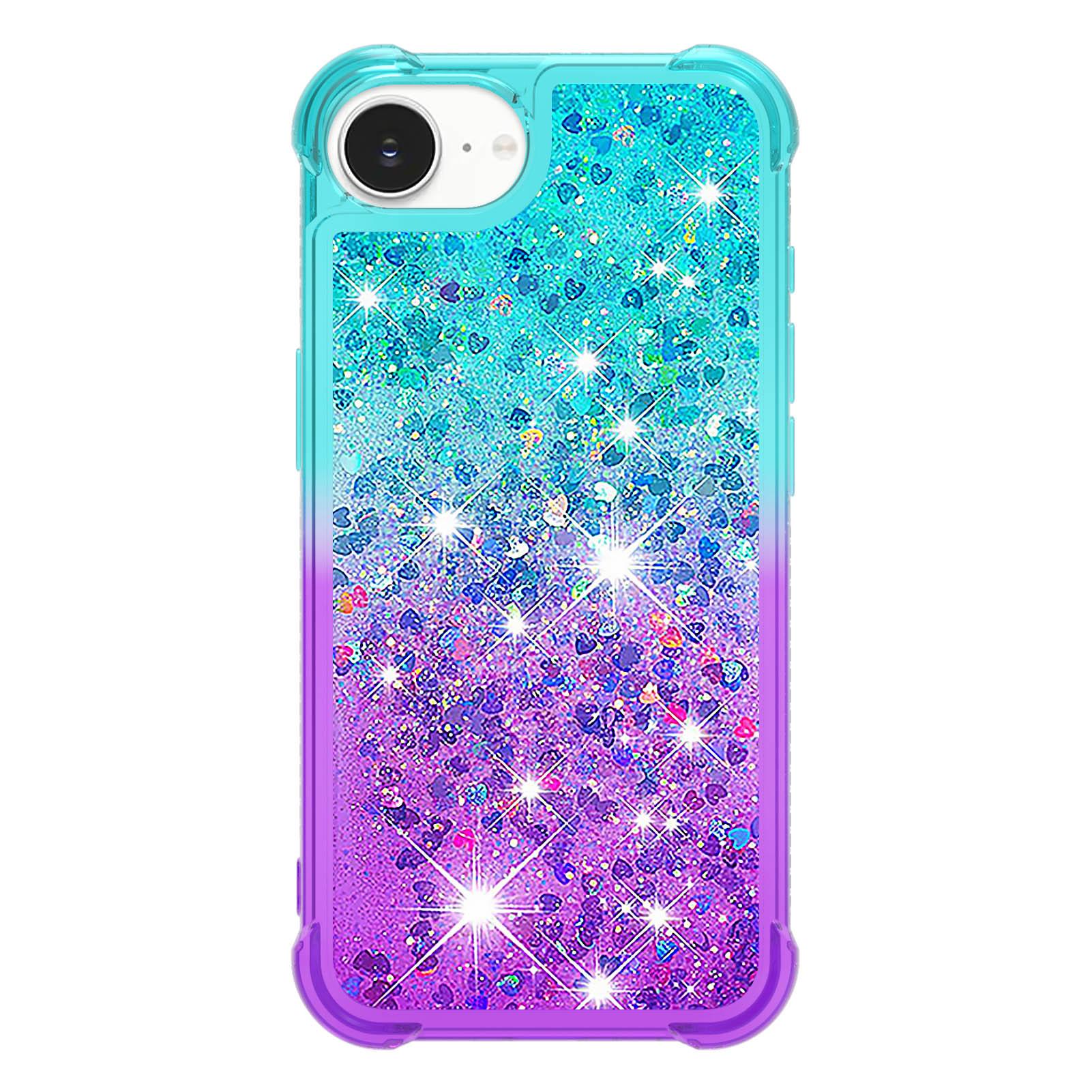 

For iPhone 16e TPU Case Gradient Quicksand Phone Back Cover Sky Blue+Purple