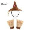 Bequeme Halloween-Handschuhe Vogelscheuchen-Kostümset, mit Stirnband Spitzhut Und Stroh-Accessoires Armbändern, Cosplay für Bauernhofparty Dekoriert