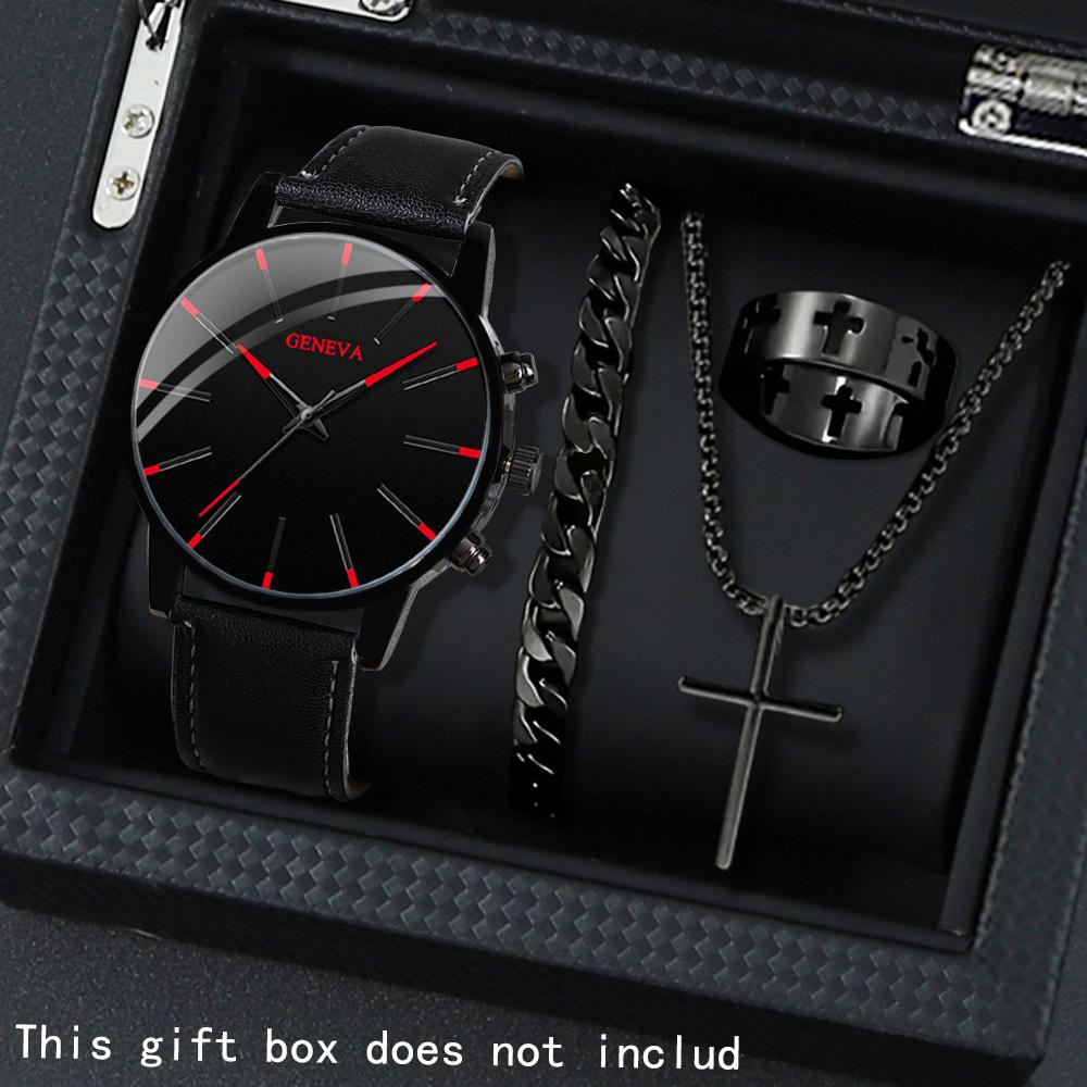

4 Pcs/set, Casual Men s Watchs Men s Watch Set Quartz Watch PU Leather Strap, The Most Ideal Gift for Men!