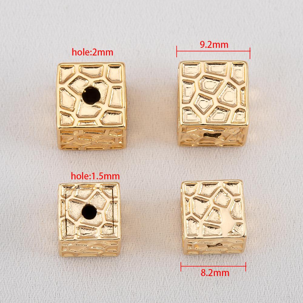 2pcs Hammered Wood Grain Square Copper Spacer Beads - Geometric Series Retro Luxury Loose Beads For DIY Bracelet Making Supplies