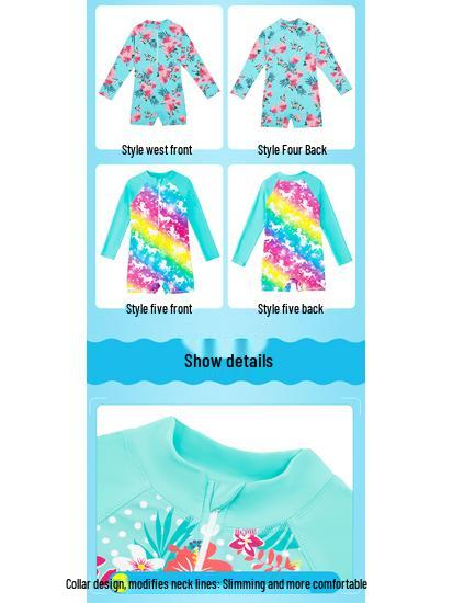 Dziewczęcy strój kąpielowy z długim rękawem z jednorożcem - Ochrona przed słońcem, szybkoschnąca odzież kąpielowa dla dzieci