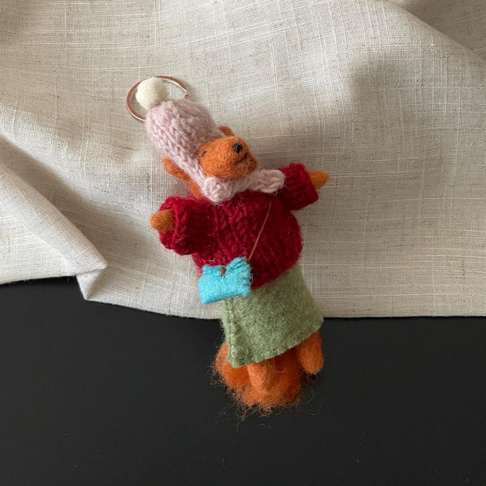 Rabbit Wool Felt Animal Pendant Little Pig Cartoon Keychain Cute Rabbit Keyring  Unisex