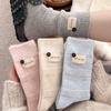 Wool Accessories Women's Socks - Winter High-end Thick and Warm Knitted Fabric with Logo Buttons, Pure Color, Simple Design, Mid-calf Length Socks