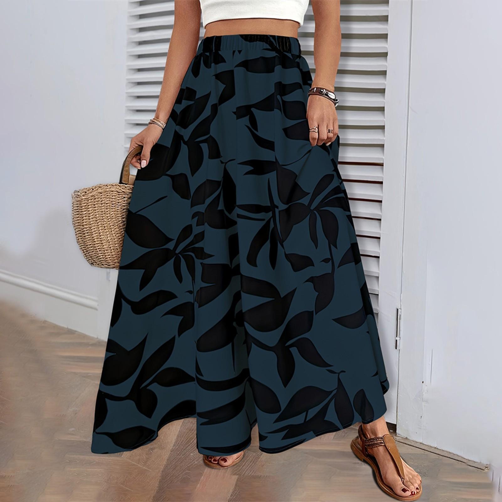 

Длинная юбка с принтом и эластичным поясом, летняя, высокого класса, темпераментная, плиссированная, дорожная, женская одежда L