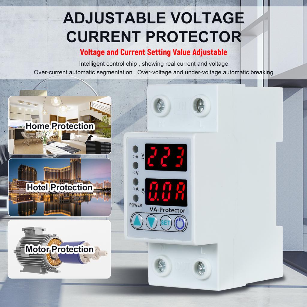 63A 220V Din Rail   Over Voltage and Under Voltage  ive Device  or Relay Over Current   Home Usage Dual LED Display