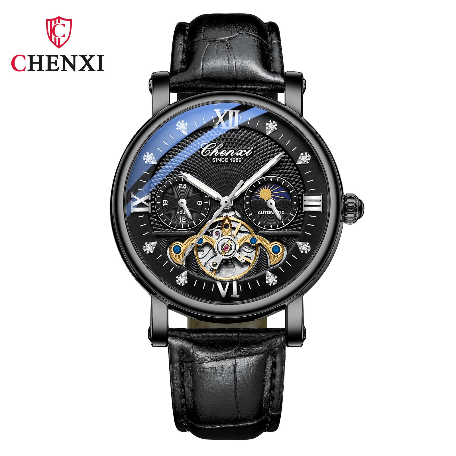

Новые роскошные мужские часы высшего бренда с коробкой, автоматические водонепроницаемые мужские часы с маховиком Sun Moon Star, мужские механические часы чёрный