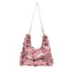 Street Style Womens Large Shoulder Bag With Glitter Sequins And Open Outer Pocket