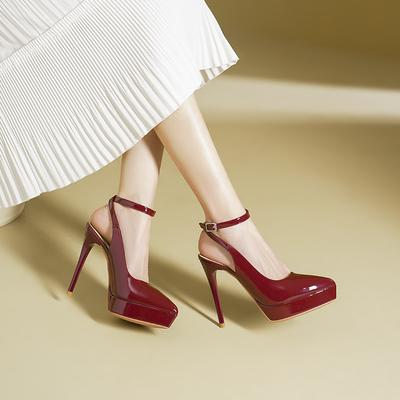 1233-2 Sexy Ein-Wort-Tasche Kopf hinten leer High-Heel-Sandalen Damen Sommer neu spitz zulaufend dünner Absatz wasserdichte Plateau-High-Heels