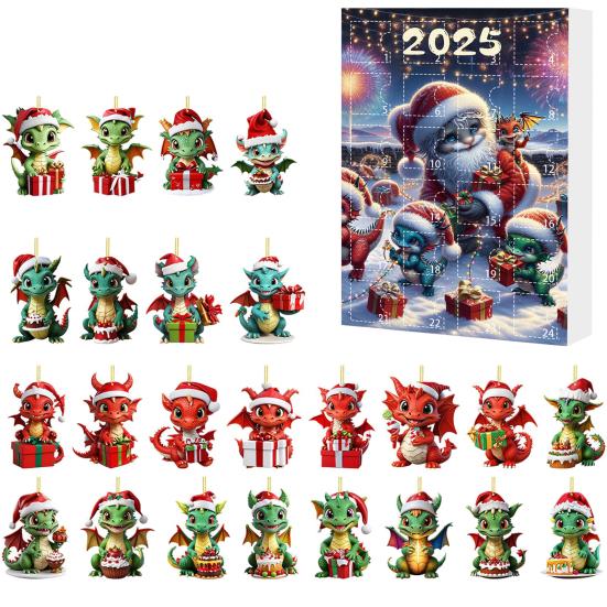 Christmas Dragon Advent Calendar 2025 24 Pcs Acrylic Dragon Pendant Countdown Calendar Holiday Gifts for Kids Adults