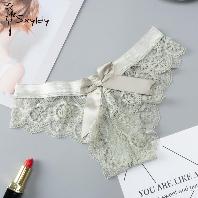 Damen Spitze Transparent Höschen Sexy Low Waist Unterwäsche Nahtlose Schleife Hohl Tanga