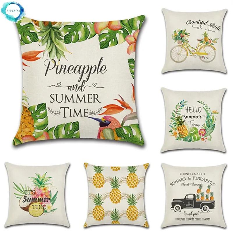 Monika Chen Unisex Summer Pineapple Truck Bicycle Printed Decorative Throw Pillow Case Linen Cushion Cover Almofada Home Sofa Car Decortive