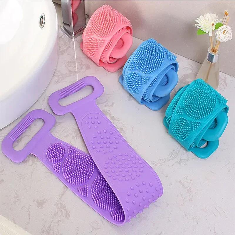 Shower Back Scrubber Silicone Exfoliating Body with Handle Bath Belt Body Scrub Body Massage Brush Cleaning Strap Bathing Tools