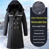 Men's Extra Long Winter Coat - Army Green, Waterproof, Windproof, Thickened Cotton with Removable Velvet Lining, Coldproof for Northeast Winters.