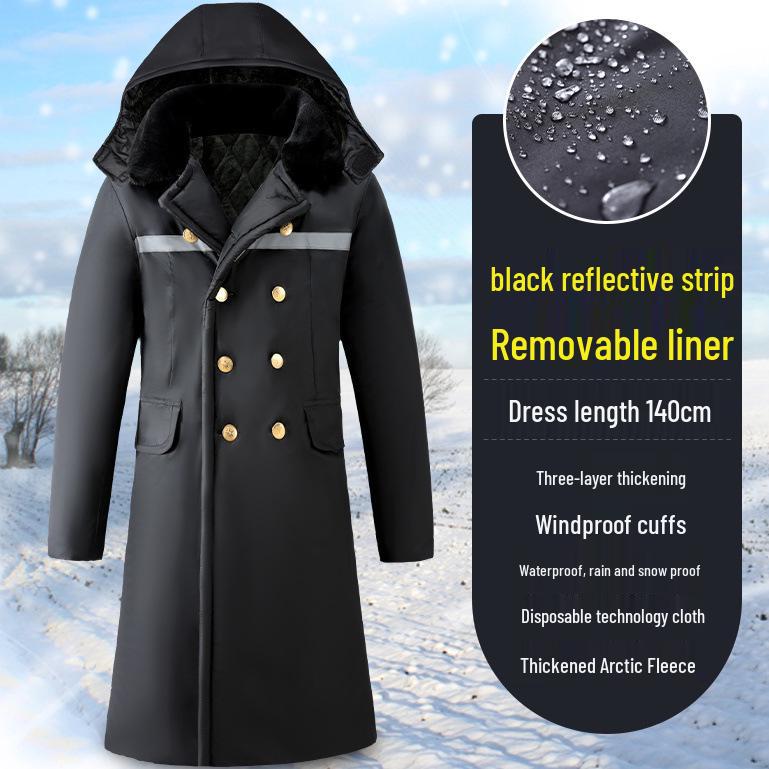 Men's Extra Long Winter Coat - Army Green, Waterproof, Windproof, Thickened Cotton with Removable Velvet Lining, Coldproof for Northeast Winters.
