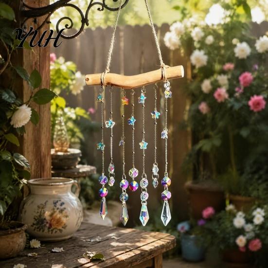 Glass Wind Chimes Crystal Chime Pendant, Glittering Sun Catchers with Long Outdoor Courtyard Accessory Tassel, Sophisticated Hanging Ornament