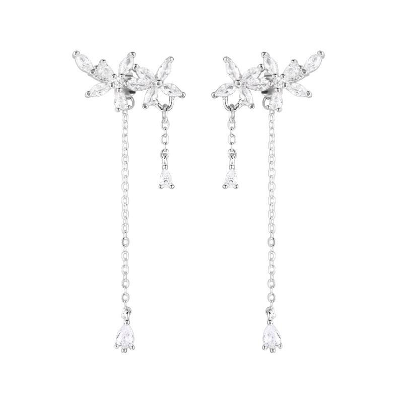 Sterling Floral Tassel Earrings Women Sweet Boho Chic Jewelry Accessory 925 Sterling Silver