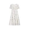 Women's French Style Floral Linen Blend Midi Dress