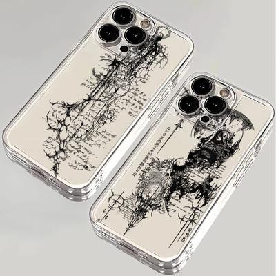Gothic Dark Sketch Text Print Clear Phone Case for iPhone 17 16 15 14 13 12 11 16E Series Pro Max Plus Double Layer Protection