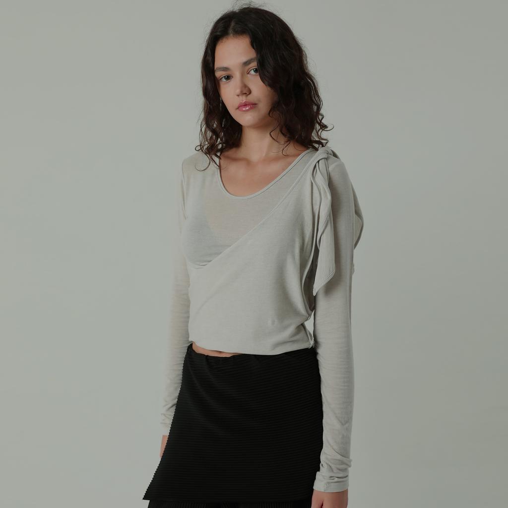 NAYRO Tie Wrap Wool Tencel T-Shirt Light Grey