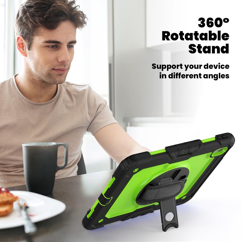 for iPad Air 11 M2 A2902 2026 , Military Grade Shockproof Protector Silicone Cover Pencil Holder+Handle Shoulder Strap